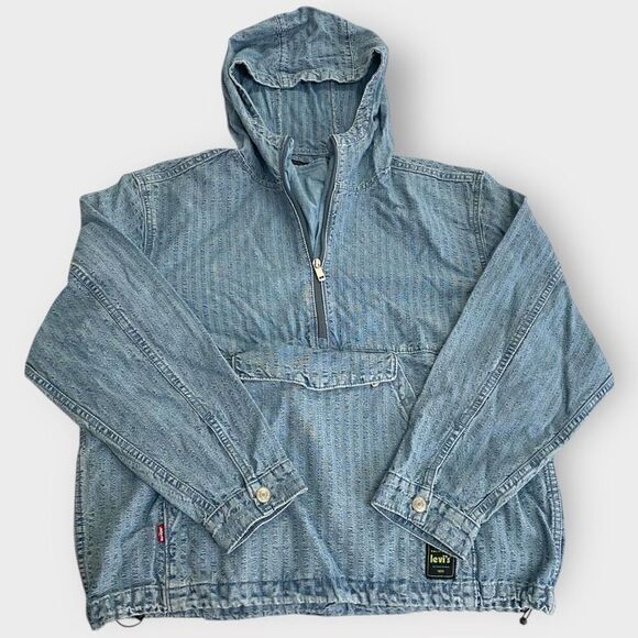 Levis Sutro "In The Sky" Seersucker Striped Denim Hooded Anorak Mens size M New - Picture 3 of 12